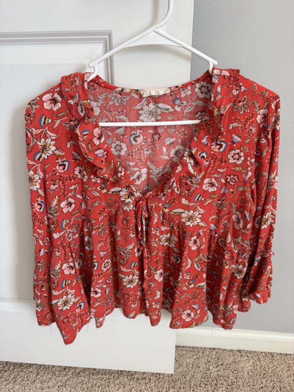 Altar'd State Red Floral Ruffled Peasant Blouse